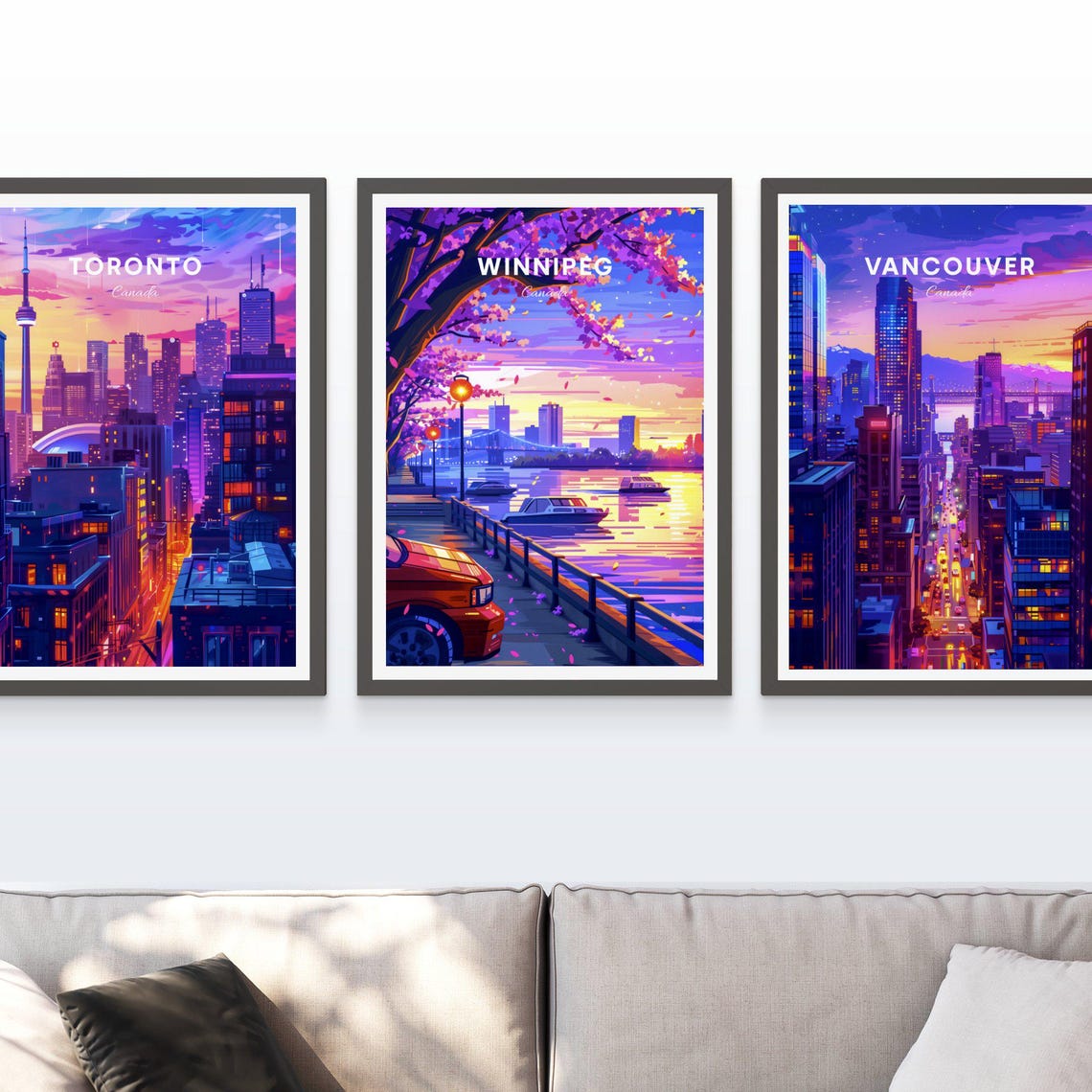 Winnipeg Canada Sunset Waterfront Cherry Blossom Boats Travel Poster - Image 4