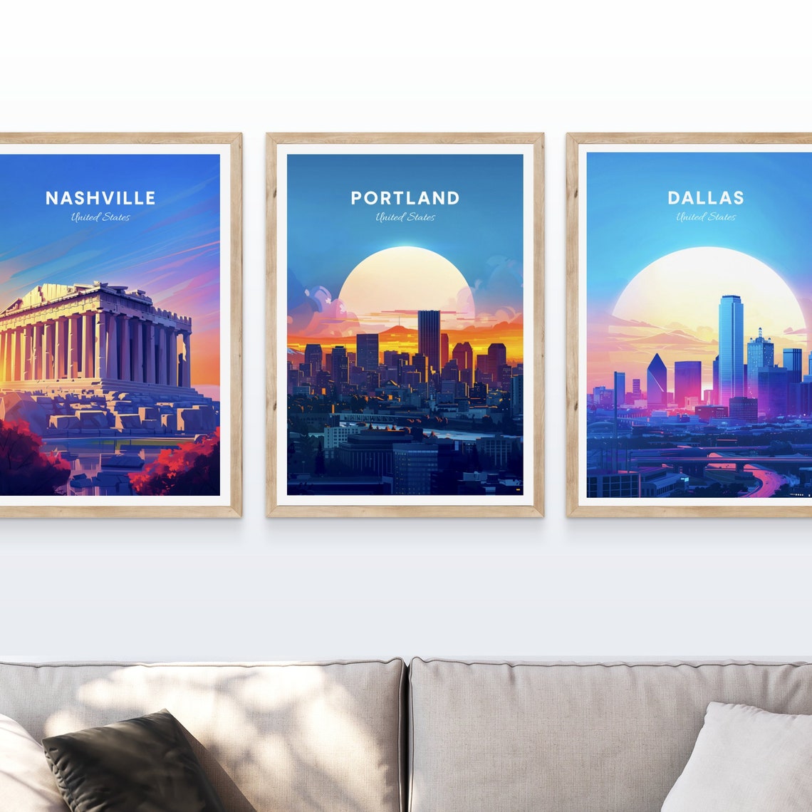Portland Skyline at Sunset with Mount Hood Backdrop Travel Poster - Image 4