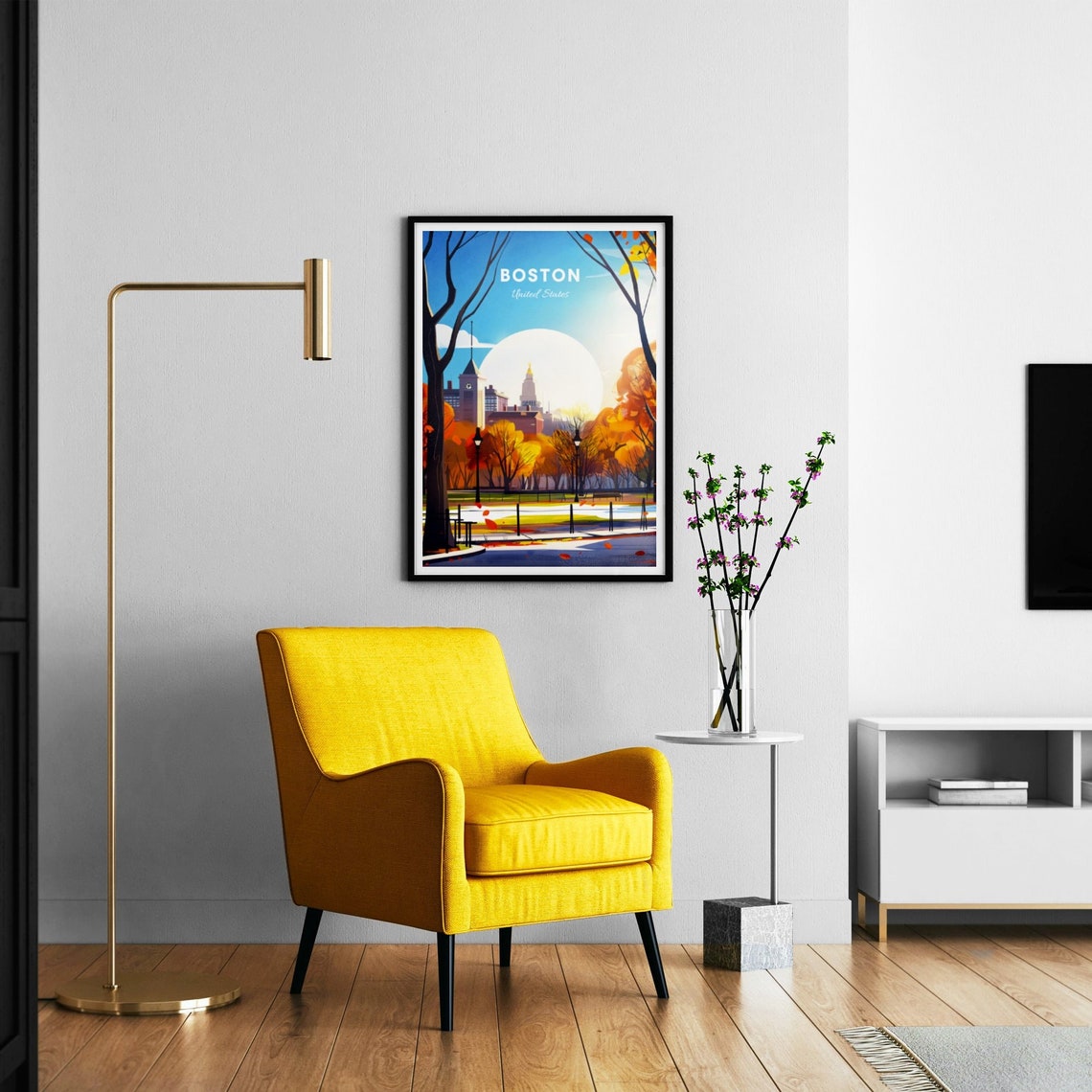 Boston Autumn Park Fall Foliage Skyline Lamps Vintage Travel Poster - Image 3