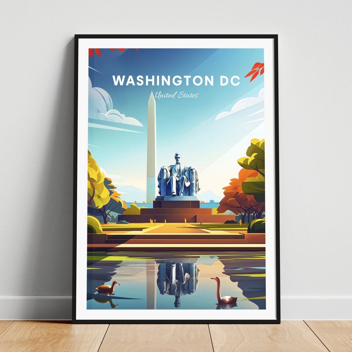Washington DC Lincoln Memorial Washington Monument Pond Poster