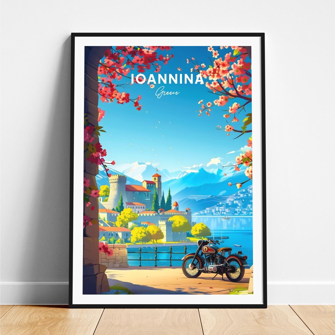 Ioannina Greece Castle Lake Blossom Spring Travel Art Poster