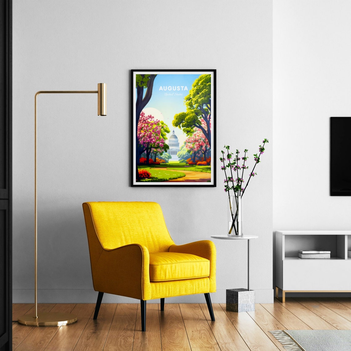 Augusta Maine Capitol Building Park Spring Blossom Scene Poster - Image 2