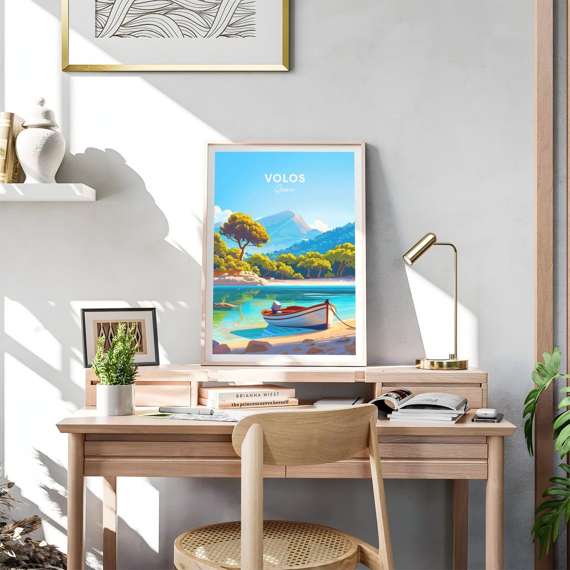 Volos Greece Rowboat Sandy Beach Shore Mountain Travel Poster - Image 4