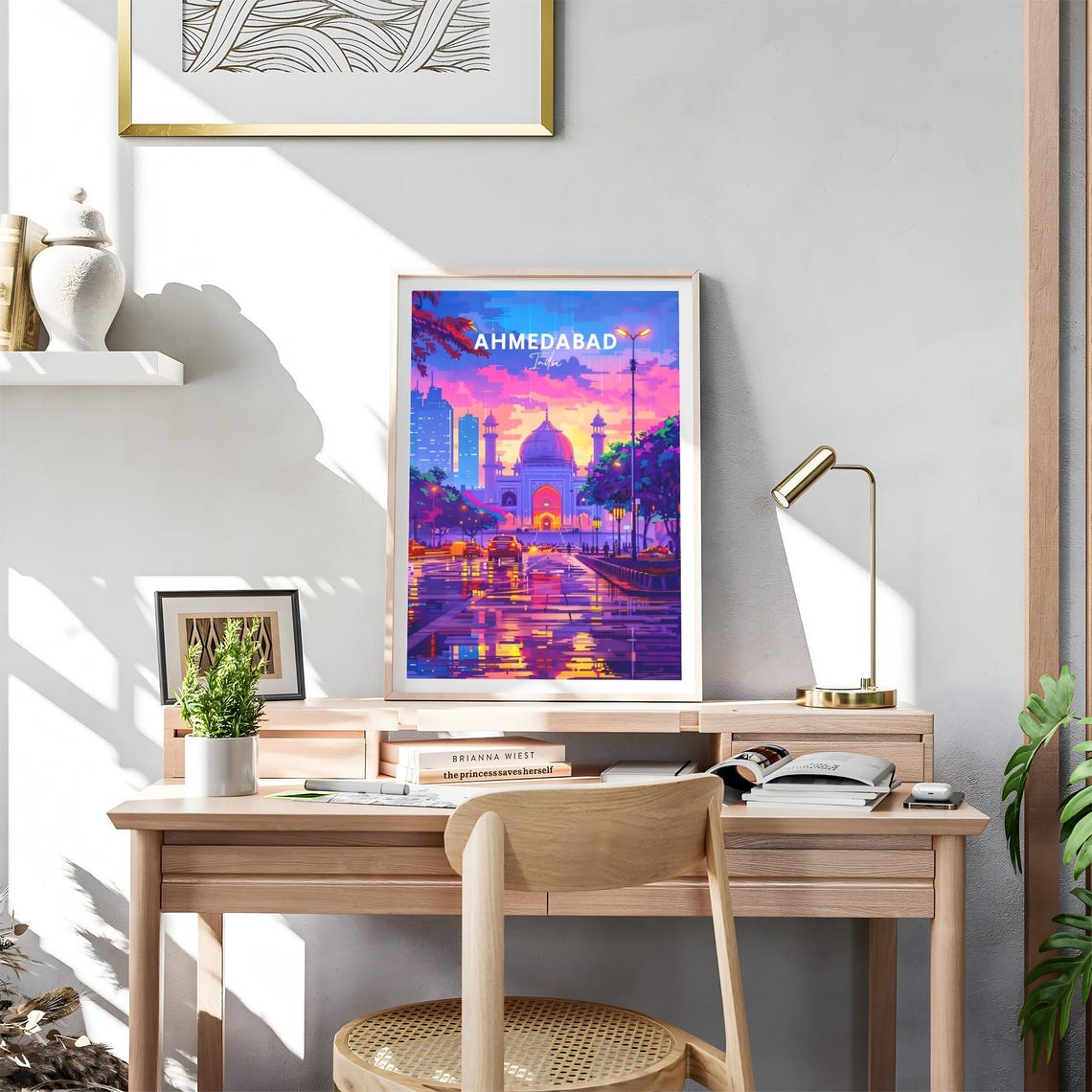 Ahmedabad Neon Night Street Rain Reflections India Travel Poster - Image 4