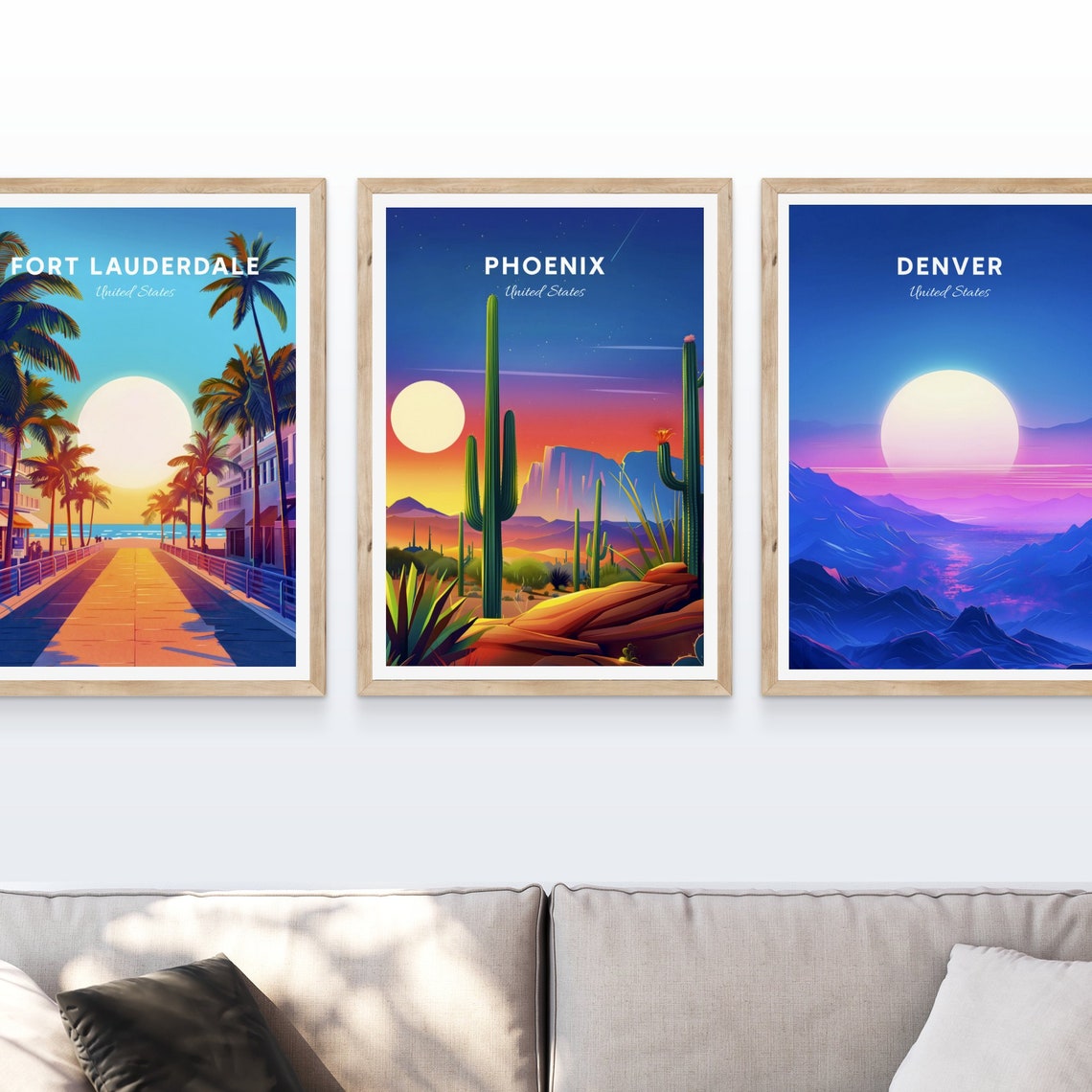 Phoenix Arizona Starry Night Desert Cactus Retro Travel Poster - Image 4