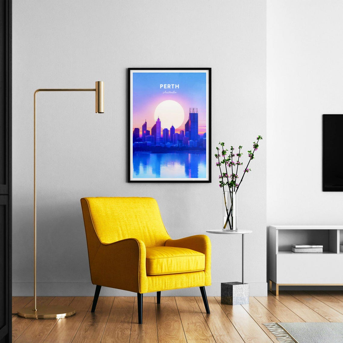 Perth Australia Sunset Skyline with River Reflection Travel Poster - Image 2