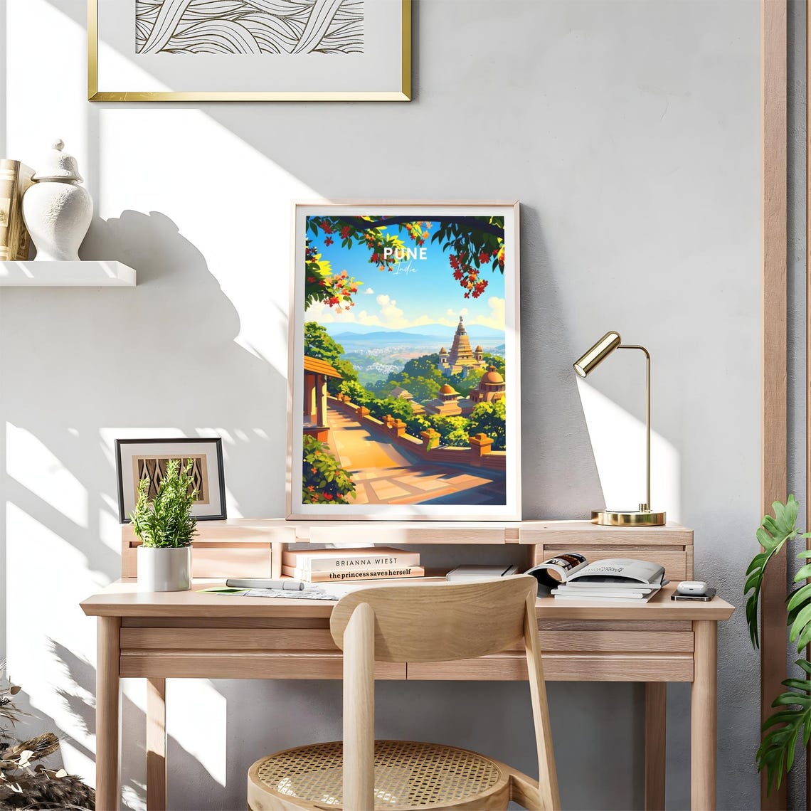 Pune Hilltop Temple Gardens Panoramic View India Travel Poster - Image 4