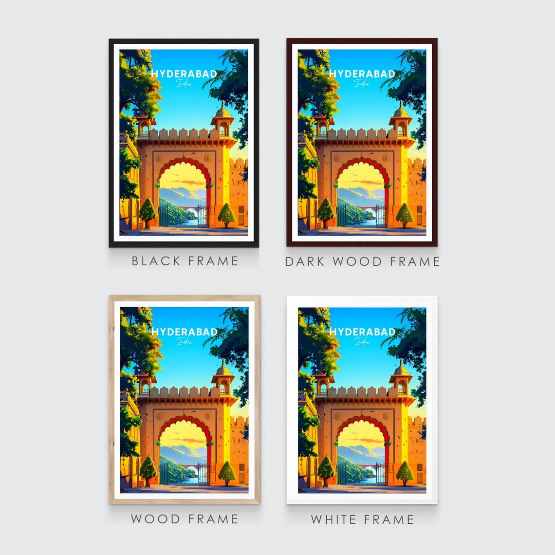 Hyderabad India Pink Sandstone City Gate Arched Entryway Travel Poster - Image 3