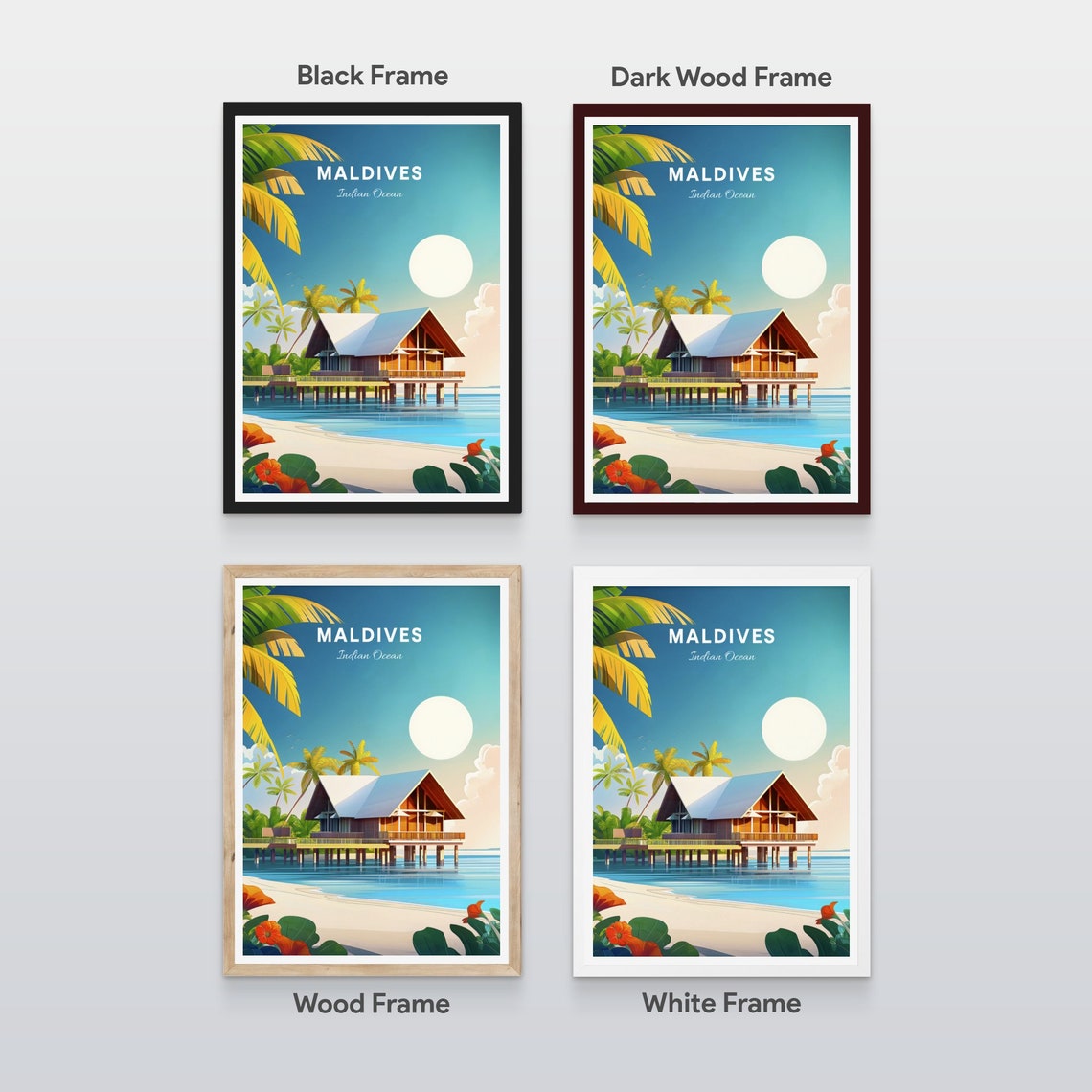 Maldives Indian Ocean Overwater Bungalow Beach Villa Travel Poster - Image 2