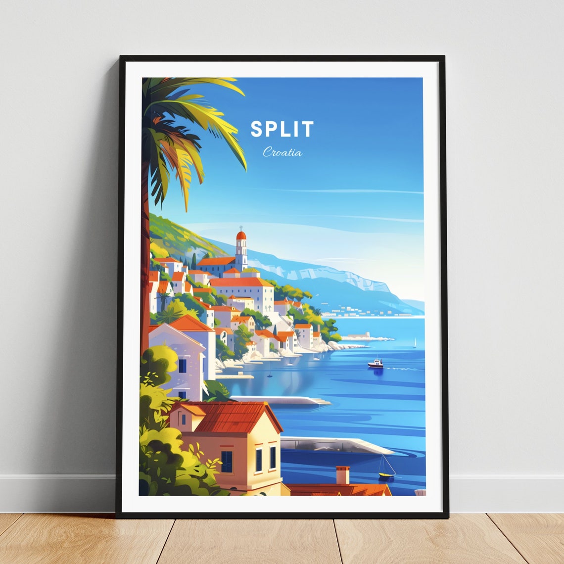 Split Croatia Sunny Hillside Coastal Town Palm Sea View Poster