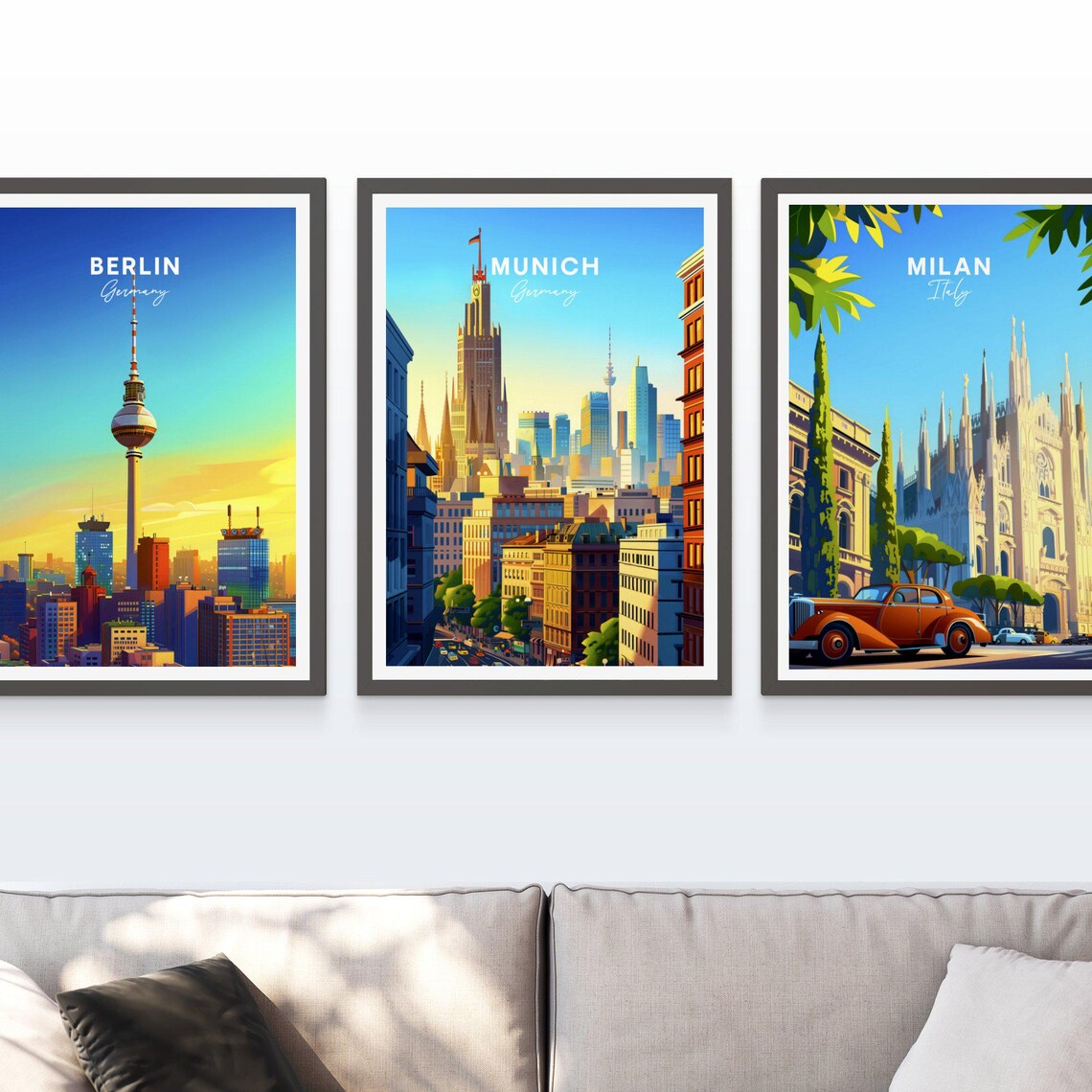 Munich Germany City Skyline Flag Tower Church Spires Travel Poster - Image 3