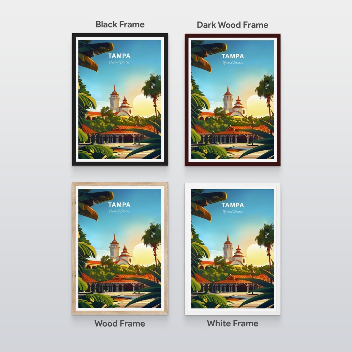 Tampa Florida Spanish Architecture Sunset Palm Garden Poster - Image 2