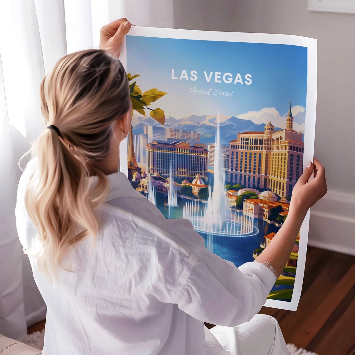 Las Vegas Nevada Daytime Strip Fountains Resort Skyline Travel Poster - Image 3