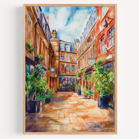Covent Gardens Watercolor Painting Wall Art Print Travel Poster Uk Decor Illustration Home
