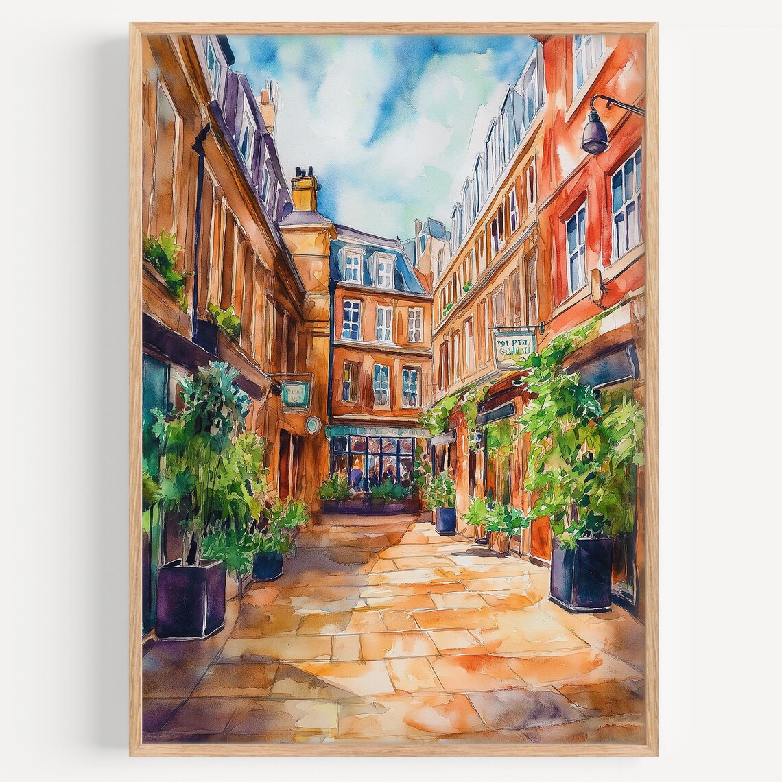 Charming Covent Garden London Street Scene Watercolor Art Poster