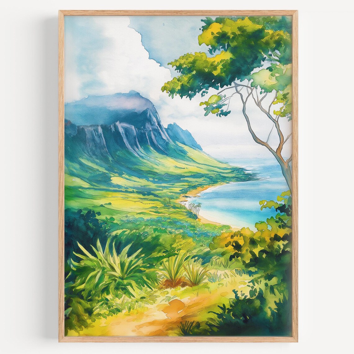 Kauai Watercolor Travel Poster, Hawaii Decor