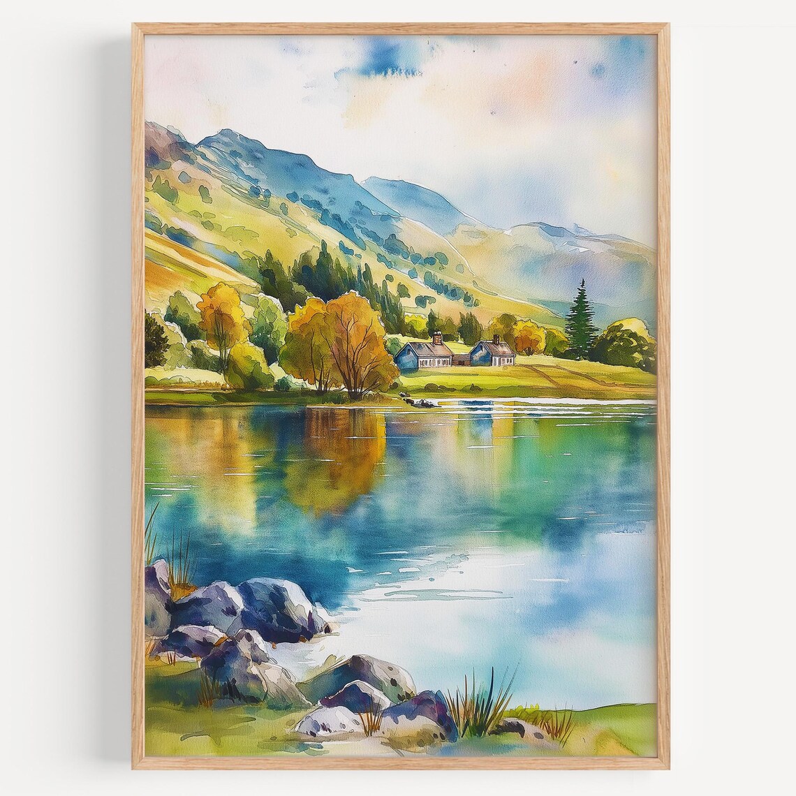 Lake District Watercolor Painting, UK Travel Poster