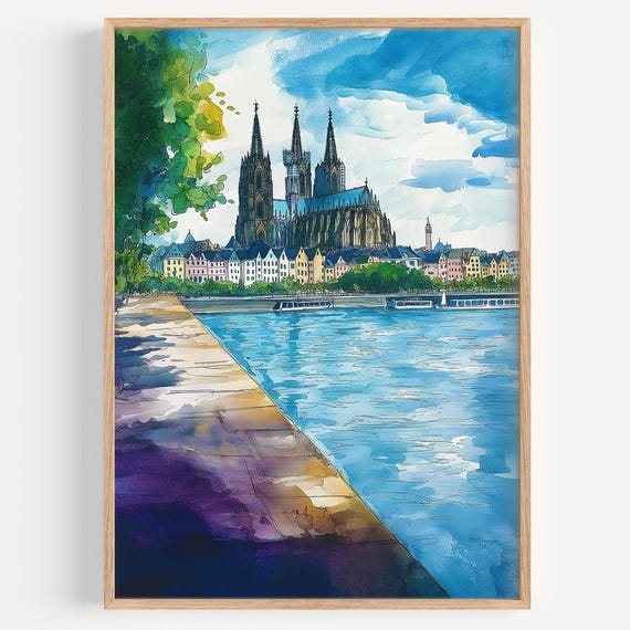 Cologne Watercolor Painting Wall Art Print Travel Poster Germany Decor Illustration Home
