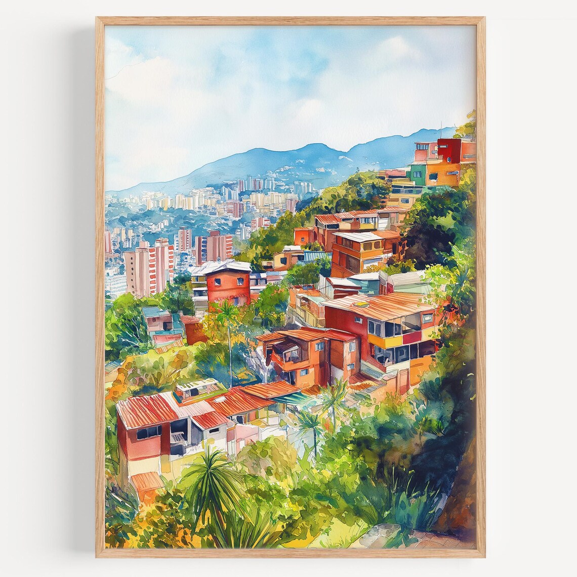 Caracas Watercolor Travel Poster, Venezuela Decor