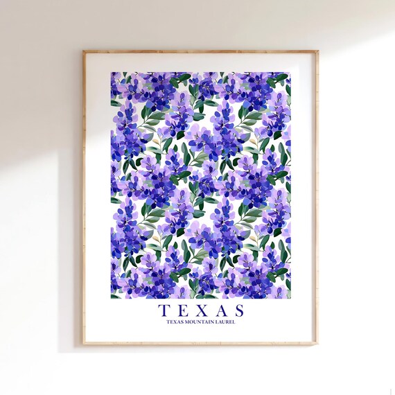 Texas Mountain Laurel Purple Floral Botanical State Flower Spring Poster