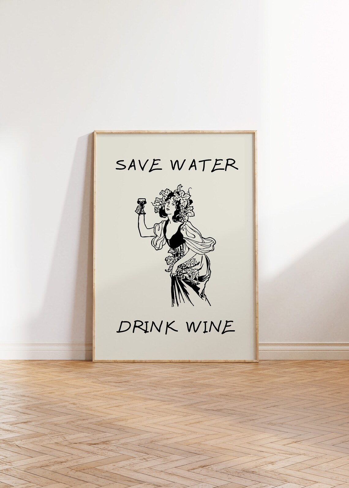 Save Water Drink Wine Funny Vintage Woman Bar Cart Art Poster - Image 4