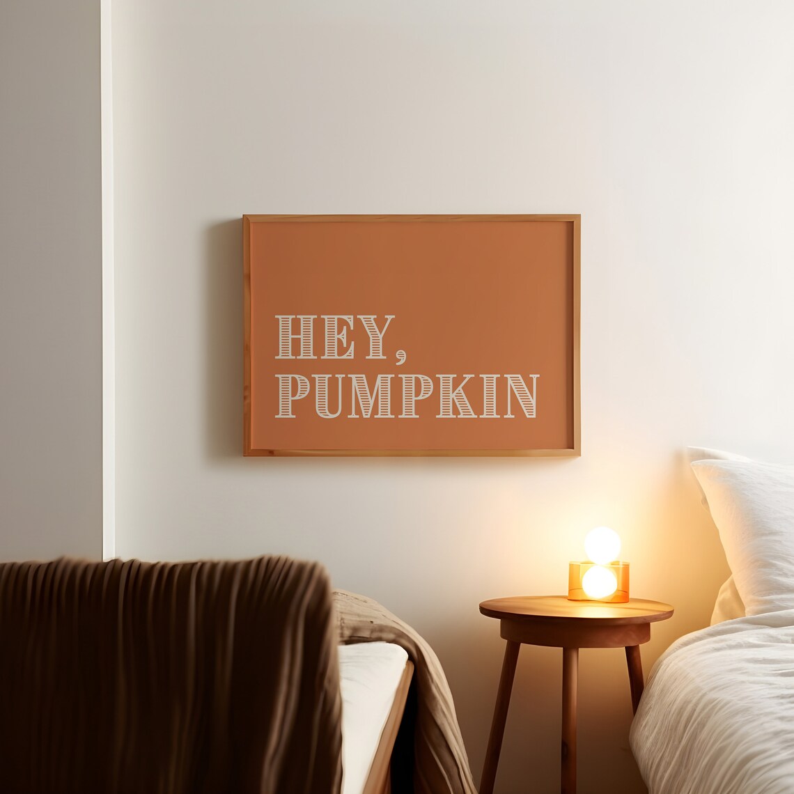 Hey Pumpkin Cream Lettering Burnt Orange Fall Halloween Sign Wall Art - Image 3