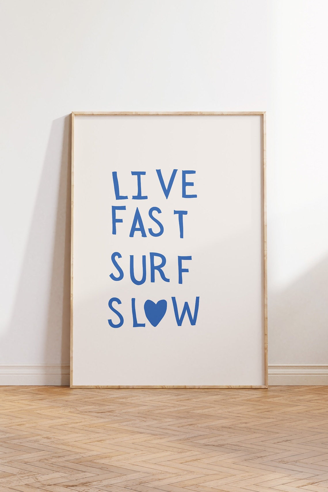 Live Fast Surf Slow Blue Typography Beach Coastal Quote Poster - Image 3