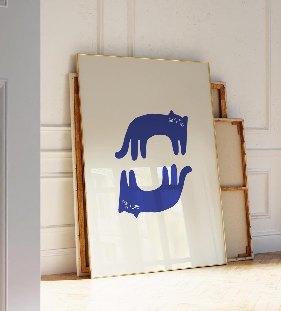 Blue Cat Funky Retro Poster, Animal Art Print