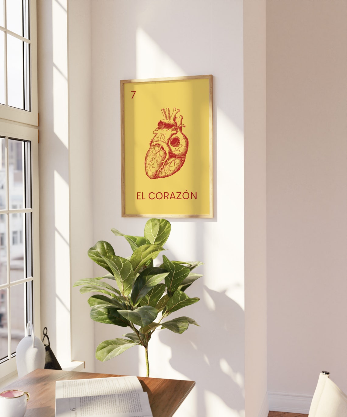 El Corazón Loteria Card Anatomical Heart Mustard Yellow Poster - Image 3