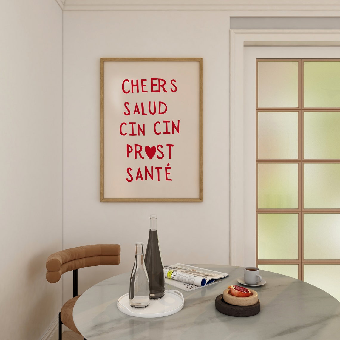 Cheers in Five Languages Red Bar Cart Toast Typography Poster - Image 3