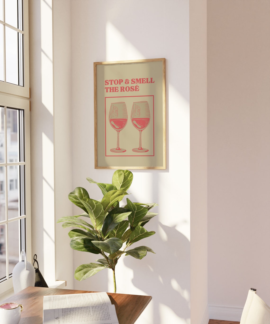 Stop And Smell The Rosé Funny Wine Glasses Vintage Bar Cart Poster - Image 2
