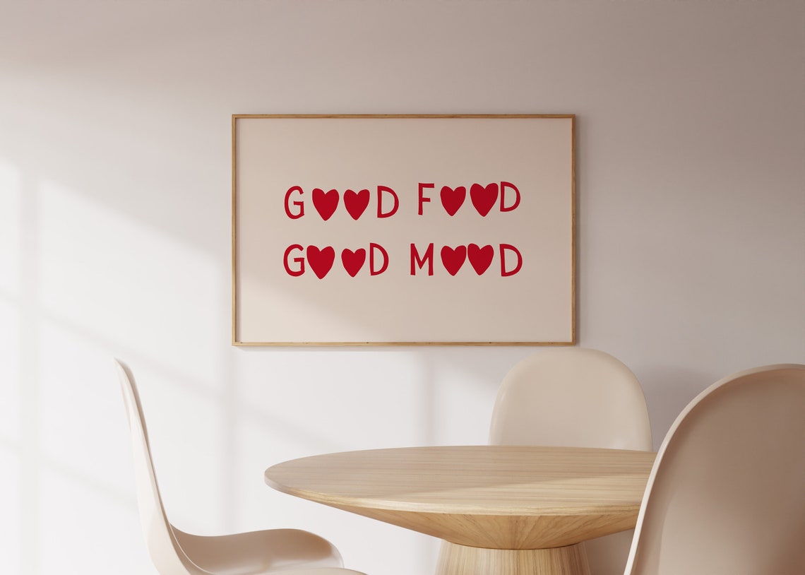 Aesthetic Kitchen Decor Funny Food Poster Red Minimalist Heart Wall Art Cute Kitchen Quote Art Horizontal Print 1 Print - Image 2