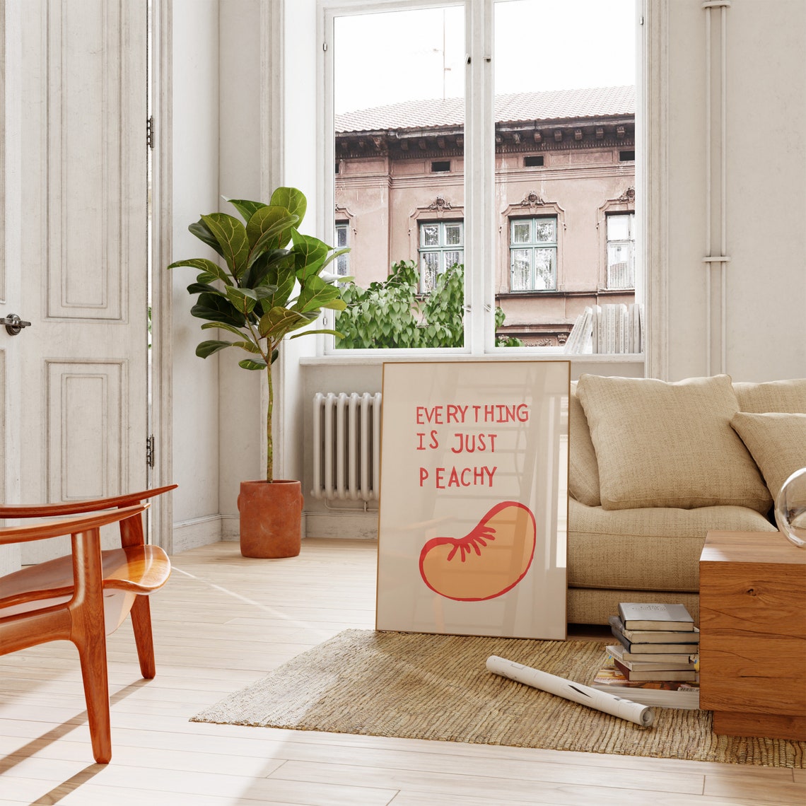 Everything Is Just Peachy Cute Fruit Pun Kitchen Quote Wall Poster - Image 3