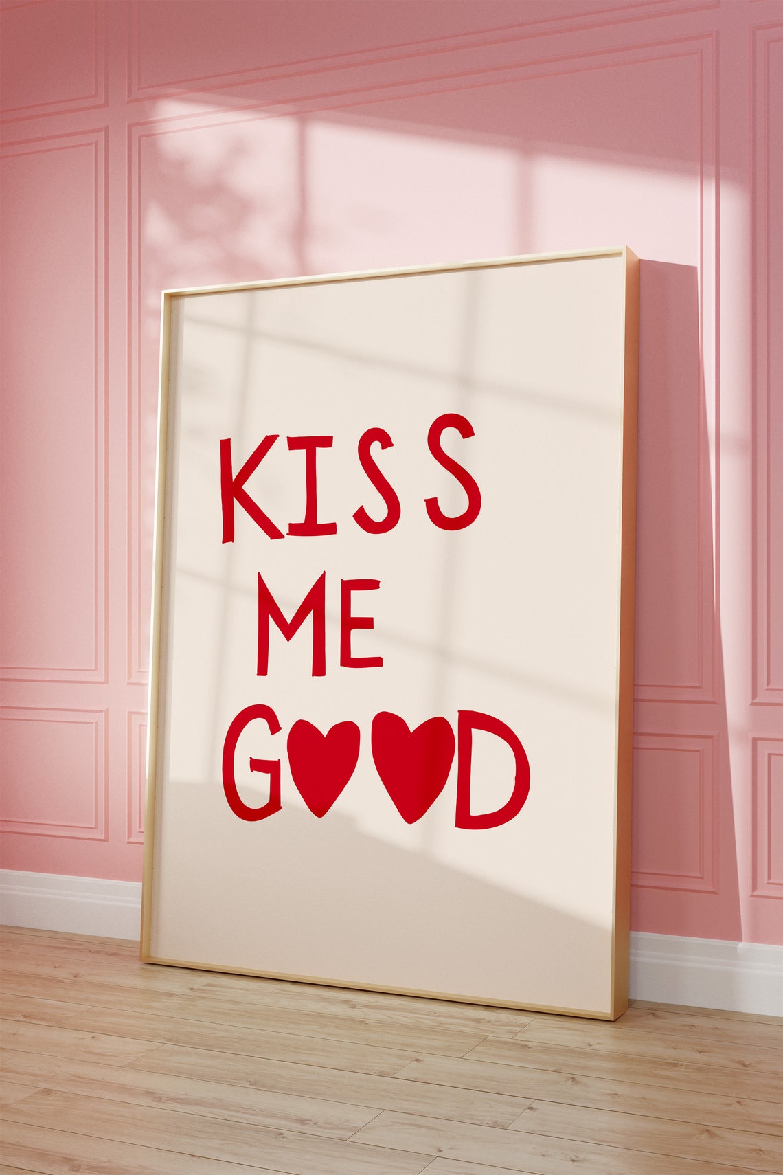 Kiss Me Good Bold Red Heart Typography Romantic Quote Poster - Image 3