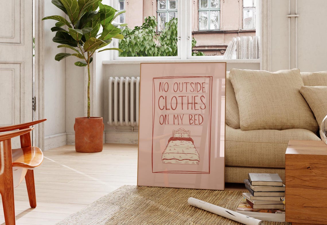No Outside Clothes On My Bed Funny Pink Bedroom Quote Poster - Image 4