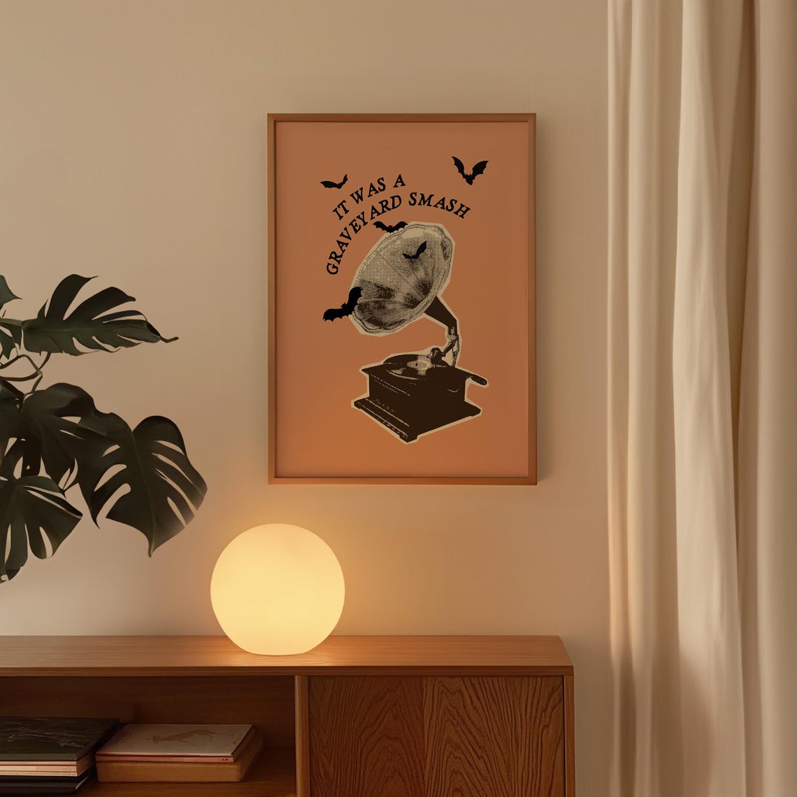 Retro Graveyard Smash Gramophone Spooky Halloween Decor Poster - Image 4