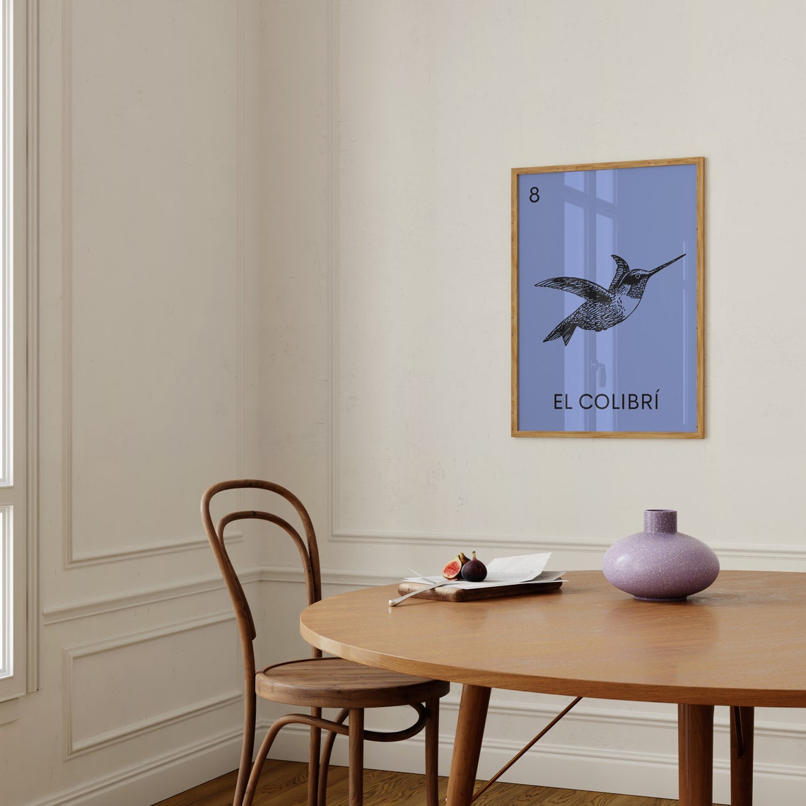 El Colibri Mexican Loteria Hummingbird Bright Blue Card Poster - Image 3