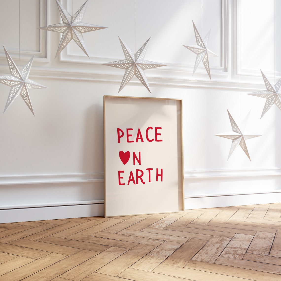 Peace On Earth Red Heart Hand Lettered Christmas Holiday Quote Poster - Image 2