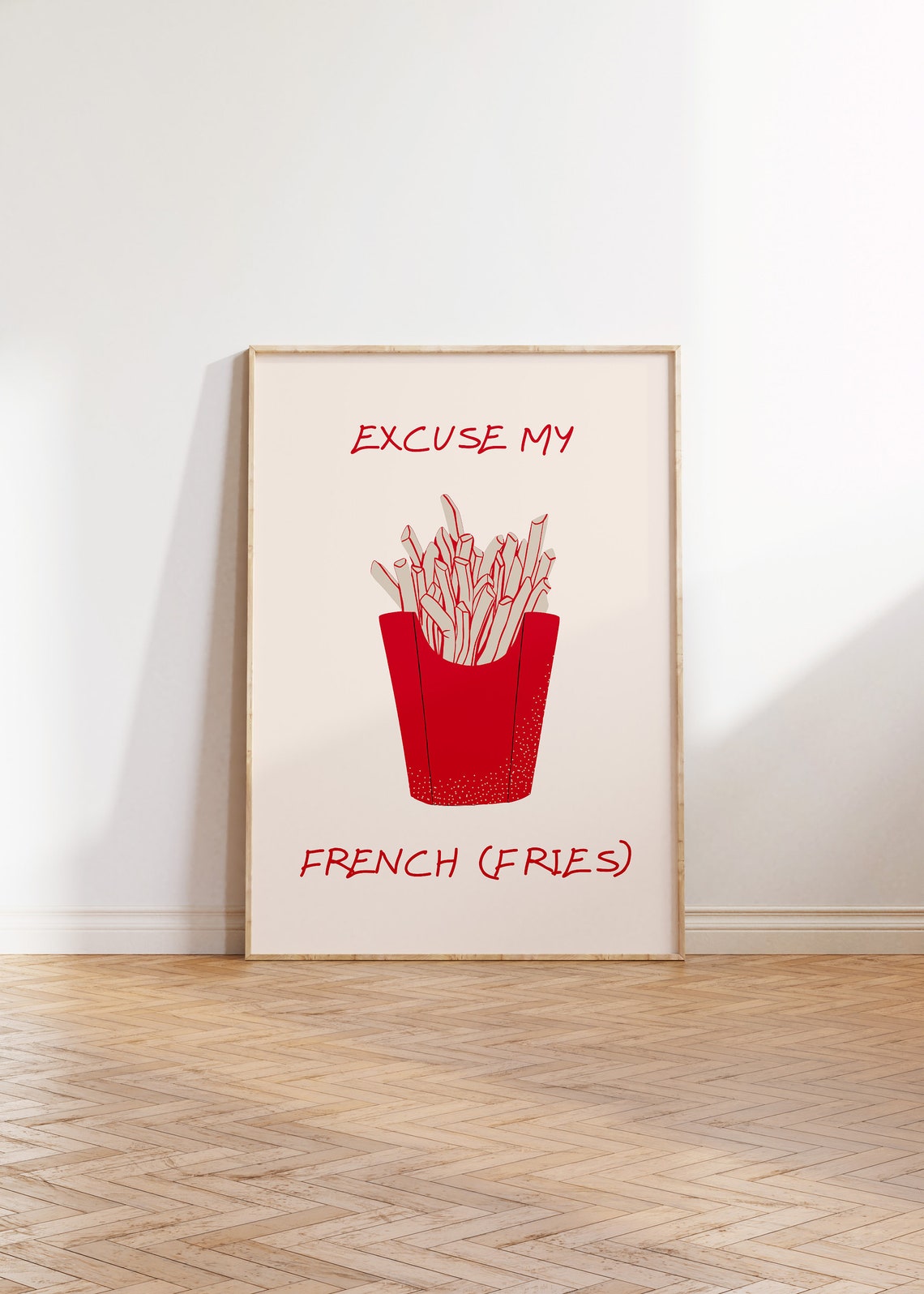 Excuse My French Fries Red Carton Cute Funny Kitchen Quote Poster - Image 2