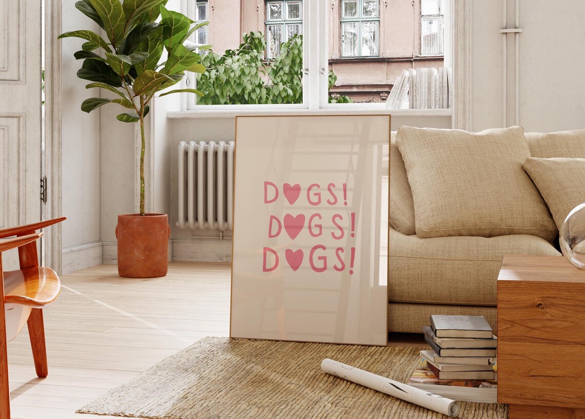 Dogs Dogs Dogs Pink Heart Minimal Typography Dog Owner Poster - Image 2