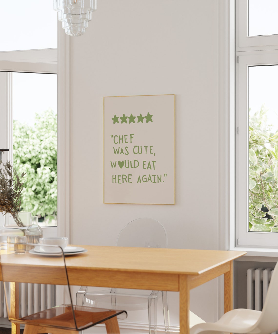 Chef Was Cute Would Eat Here Again Green Five Star Review Poster - Image 3