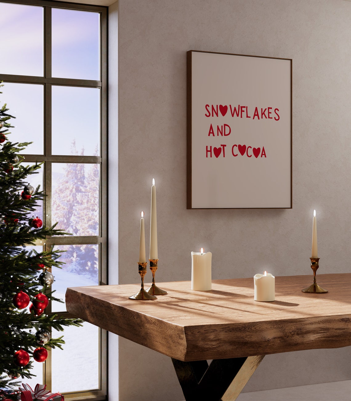 Snowflakes And Hot Cocoa Red Heart Typography Christmas Quote Poster - Image 3