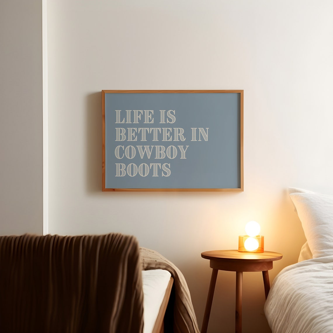 Life Is Better In Cowboy Boots Dusty Blue Typography Art Poster - Image 2