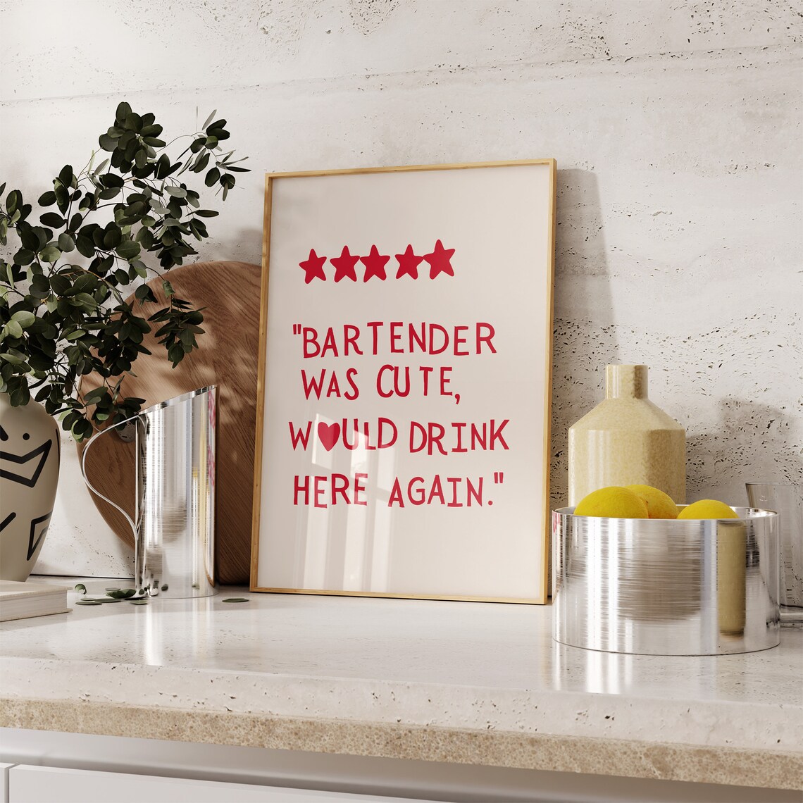 Bar Cart Minimalist Heart Print, Kitchen Decor - Image 3