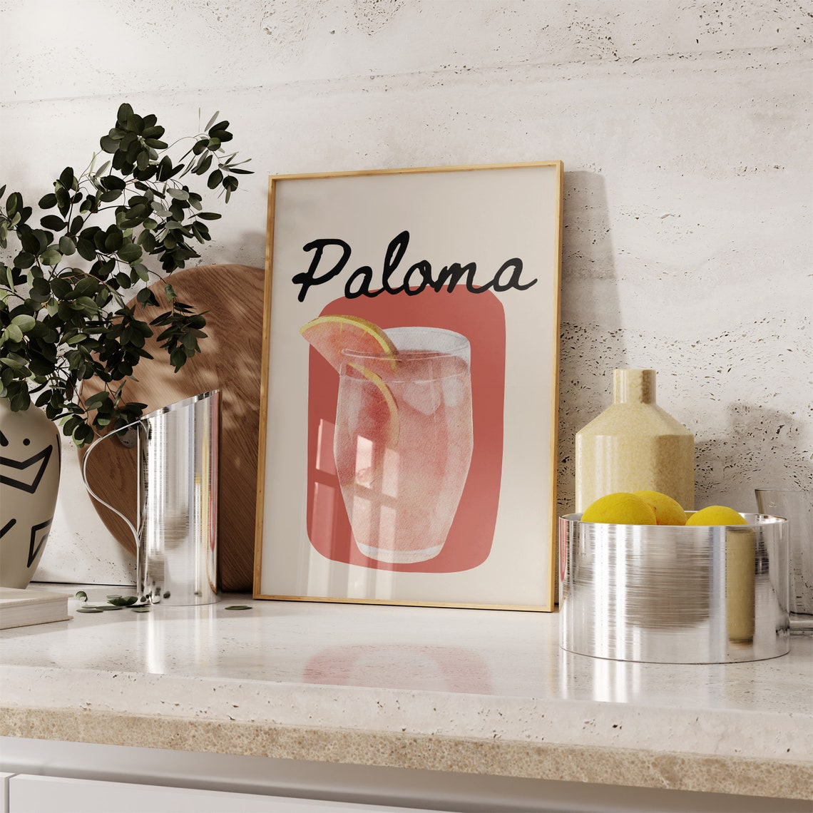 Paloma Pink Grapefruit Cocktail Script Retro Bar Decor Art Poster - Image 3