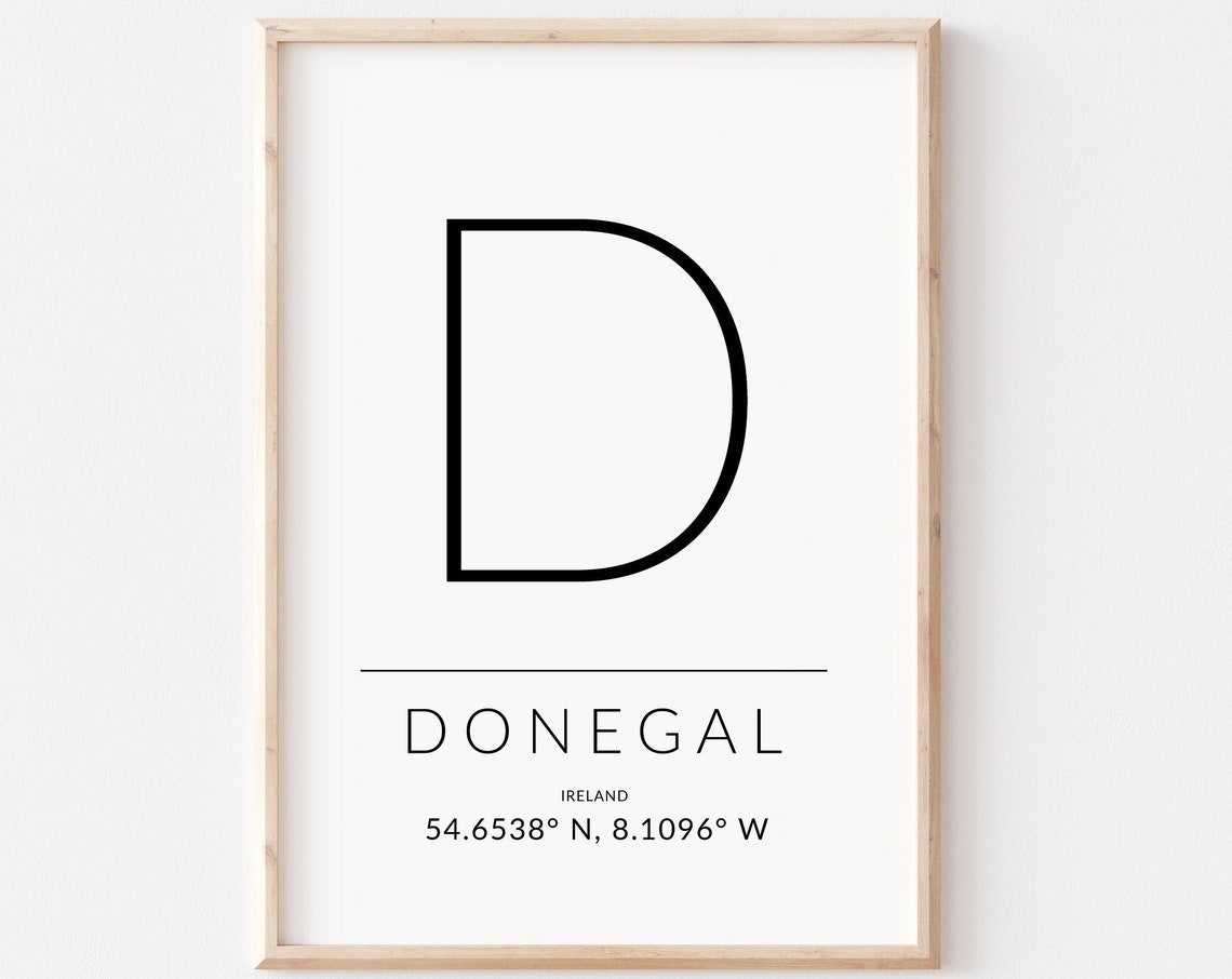Donegal Ireland Letter D Monogram Coordinates Typography Poster