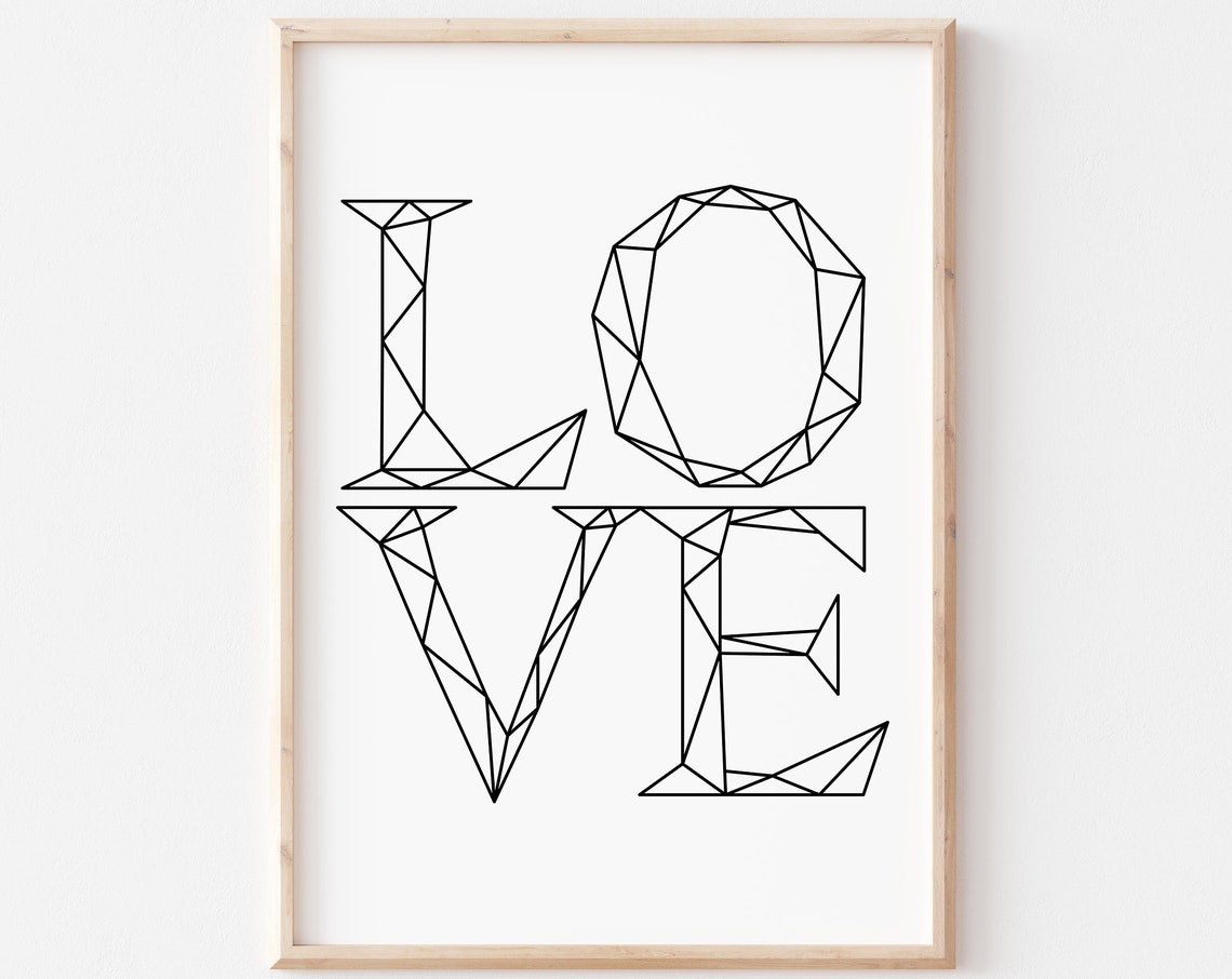 LOVE Geometric Line Art Black White Minimalist Typography Poster - Image 2
