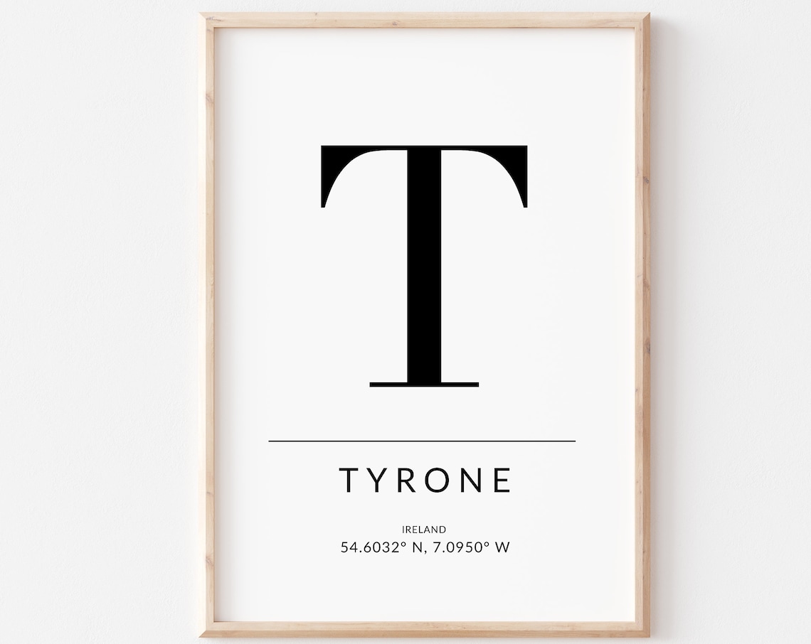 Tyrone Irish Travel Poster, Ireland Gps Coordinates