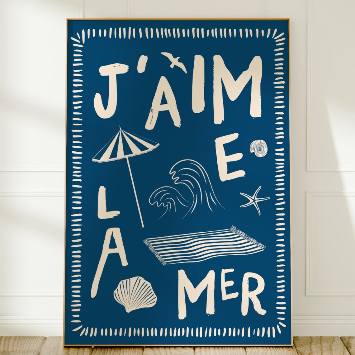 Jaime La Mer Blue Travel Poster, Beach Wall Art
