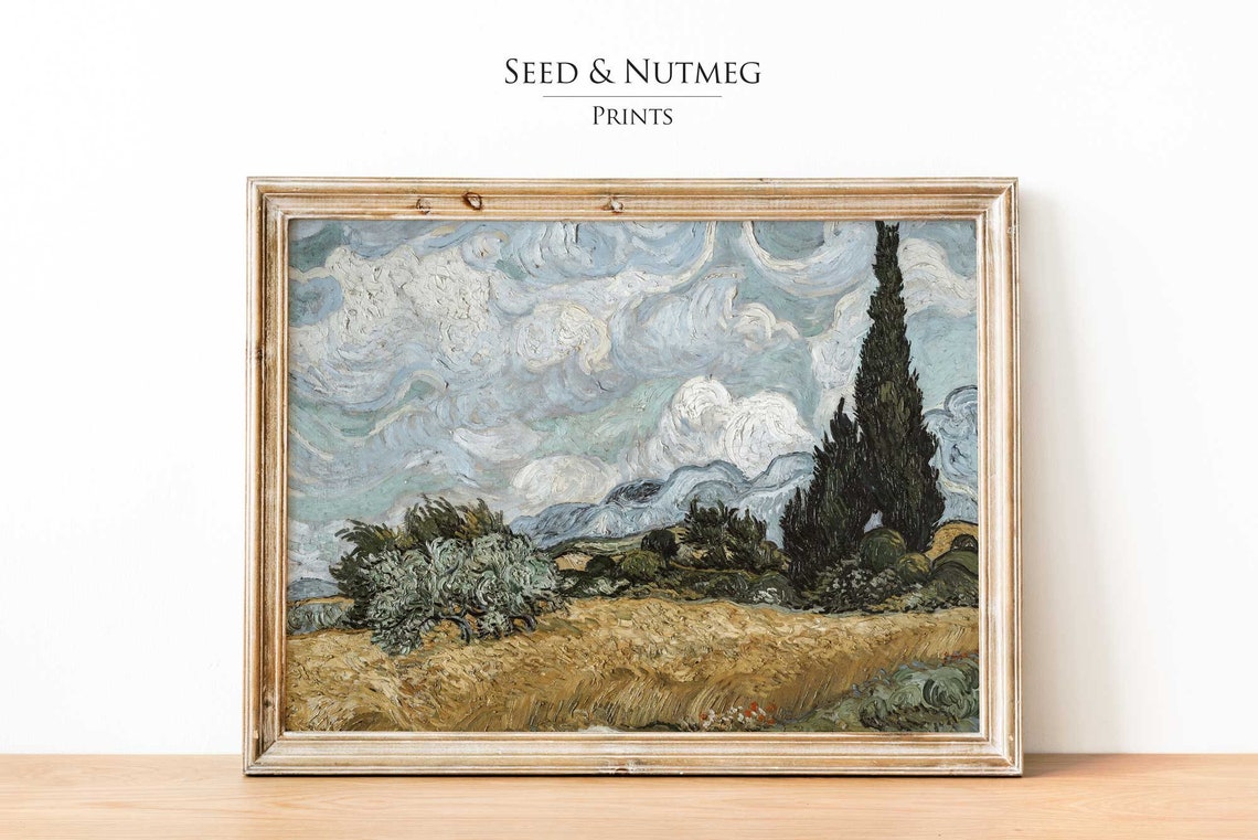 Van Gogh Wheat Field Cypresses Swirling Clouds Landscape Poster